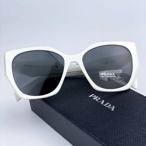 NEW Prada PR19ZS 1425S0 Talc White Dark Grey Rectangle Women Sunglasses - Picture 1 of 12